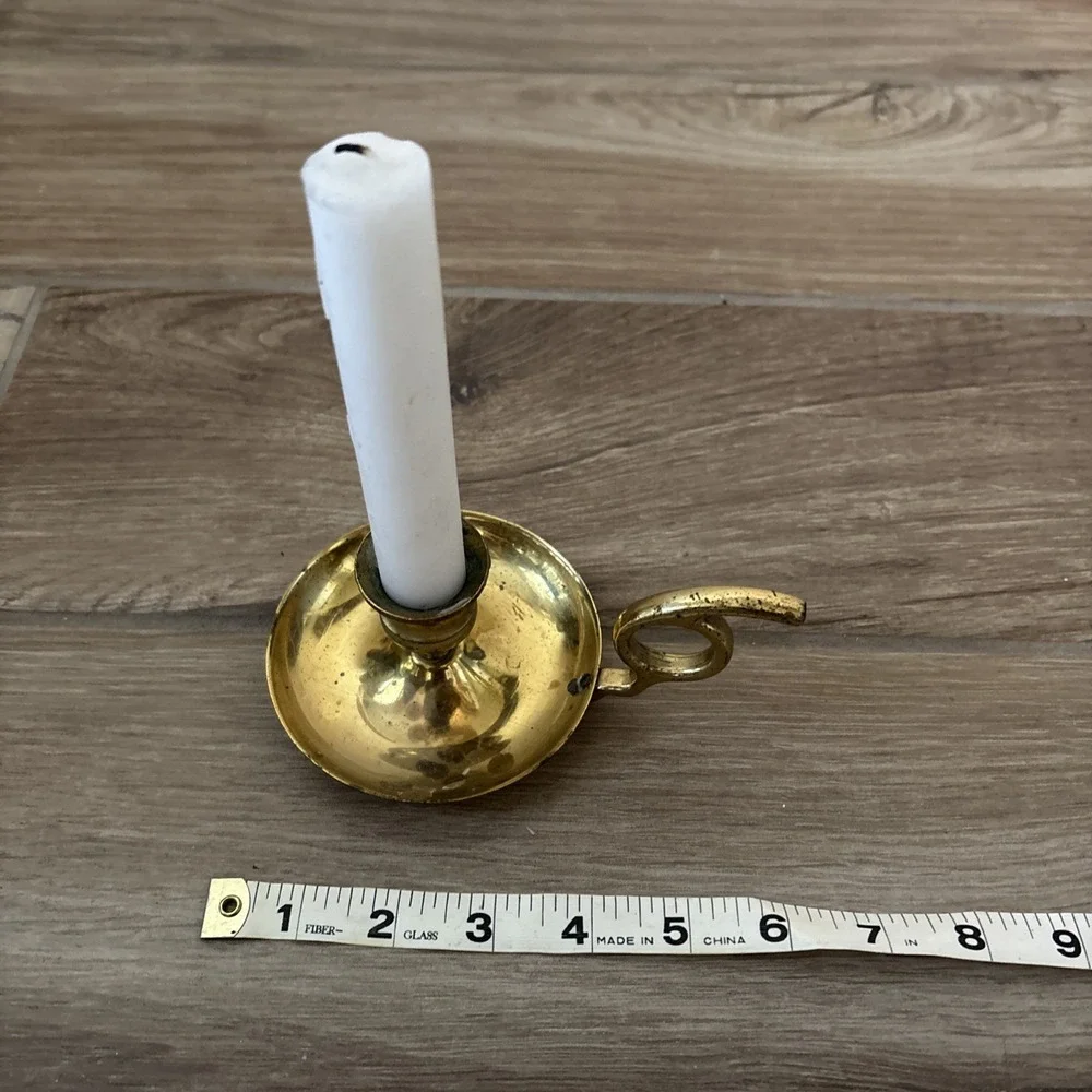 Brass Light Weight Taper Candle Holder with‎ Handle, Drip Plate 8